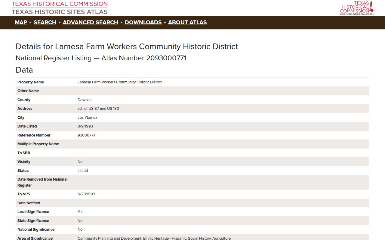 Los Ybanez criminal records context from the National Register district record