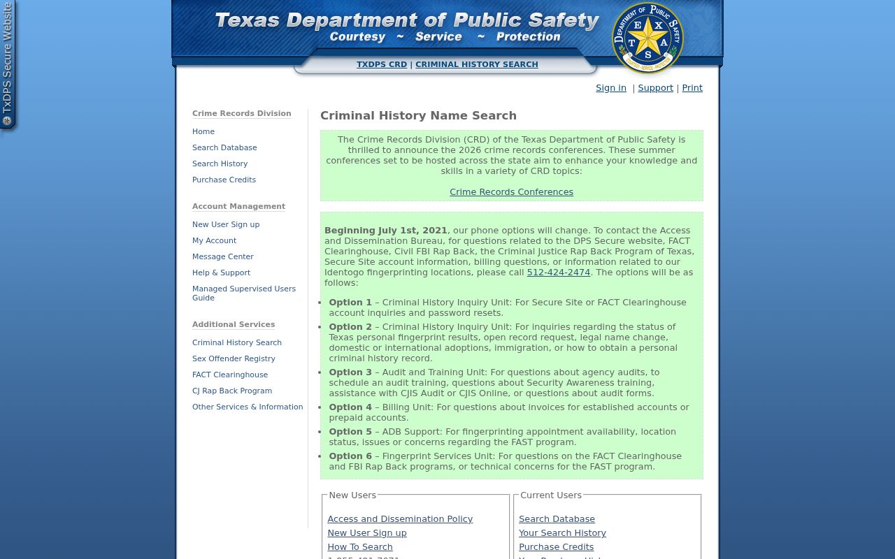 Dawson County criminal history search through Texas DPS