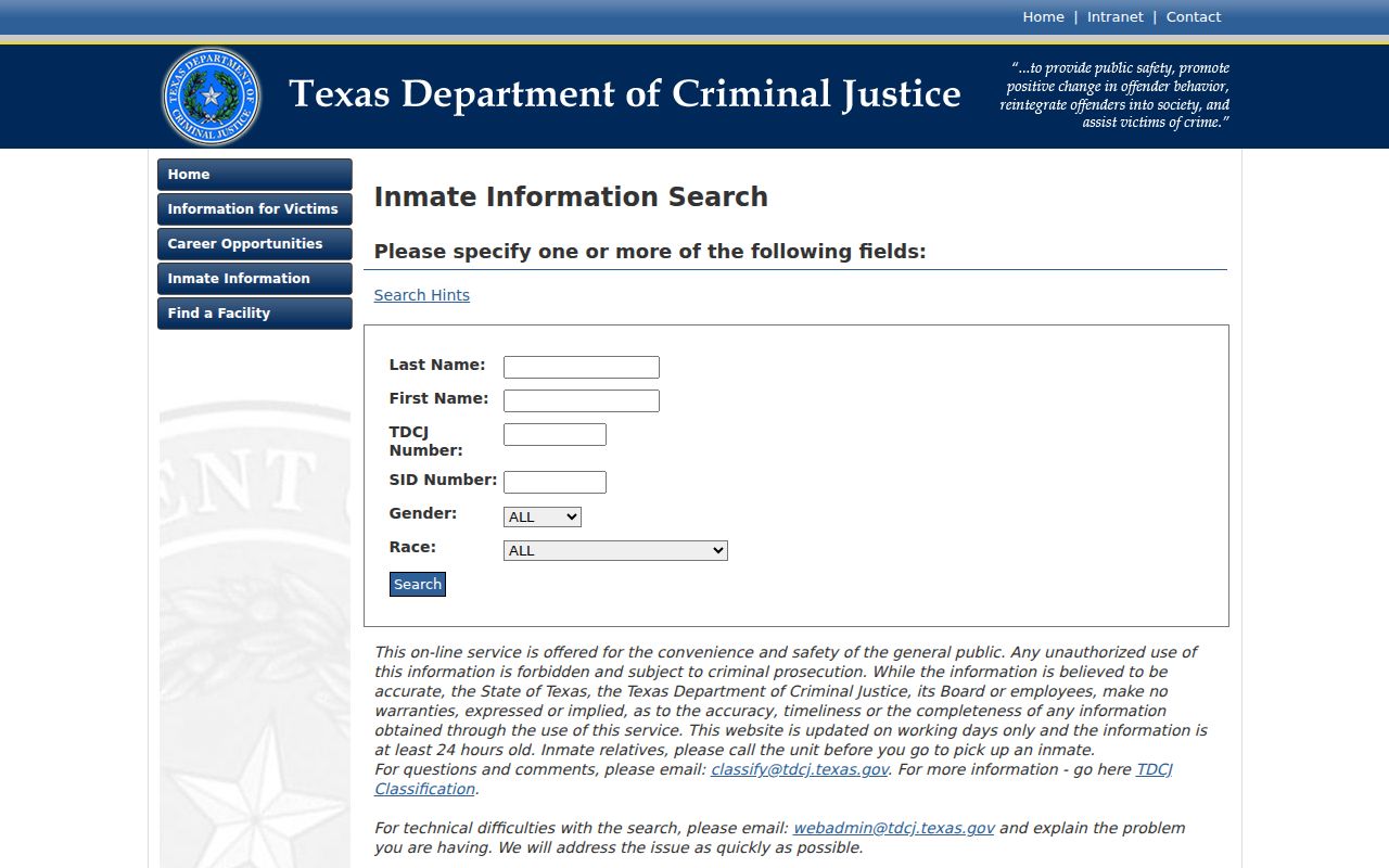 Dawson County criminal custody search through TDCJ